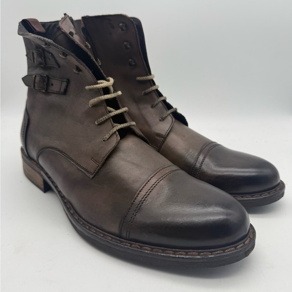 BRAND NEW Francesco del Piano Brown Leather Combat Boots Made in Italy Size 11